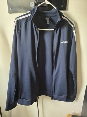 adidas Navy Track Jacket with White Shoulder Stripes